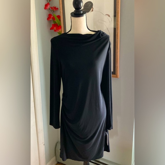 TASH SOPHIE Dresses & Skirts - NWT! TASH + SOPHIE Black, Long Sleeve, Boatneck Dress with Ruching | LARGE